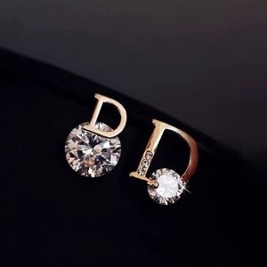 Letter D Cubic Zirconia Stud Earrings - Gold
